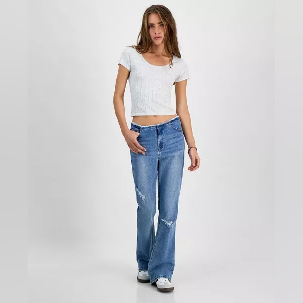 Tinseltown Slim Flare Mid-rise Frayed Waist Jeans Women 27/5 Boho Hippie Y2K NWT